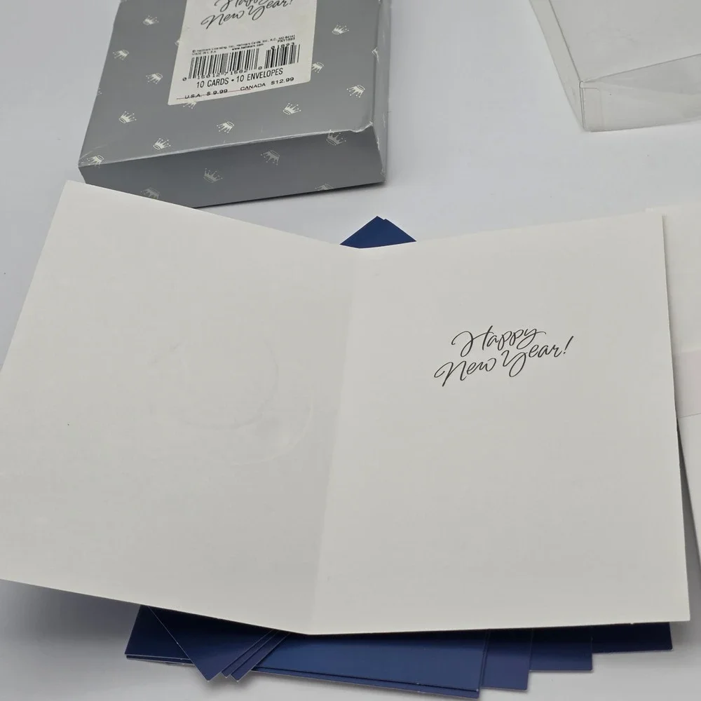 Vtg Hallmark New Year Cards 9ct Blue Gold Celestial Moon Stars Y2K Whimsical 90s